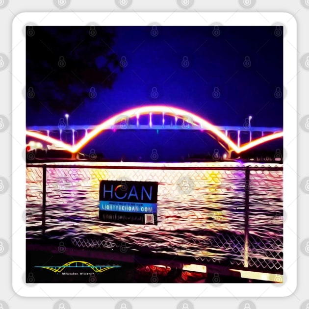 Hoan Bridge at night • Milwaukee WI Sticker by The MKE Rhine Maiden